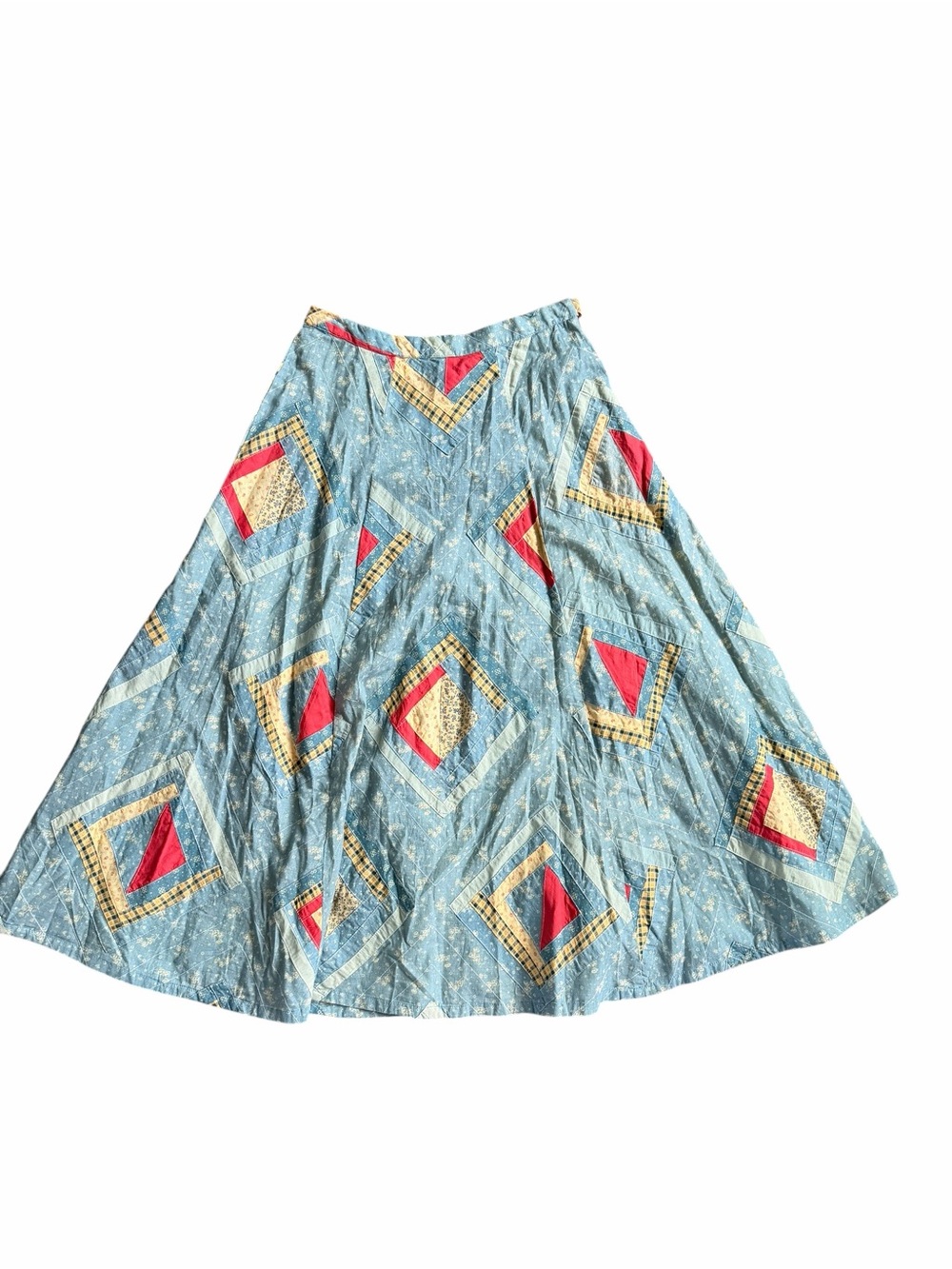 NWT rare Vtg Polo Ralph Lauren Light Blue Patchwork A-Line folk quilt Midi Skirt - Picture 4 of 6